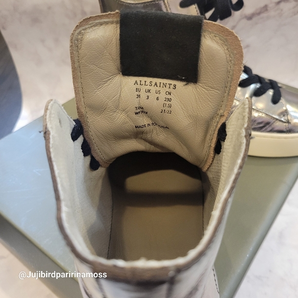 Silver metallic high top sneakers All Saints women sz 6 US (36) - Picture 6 of 6